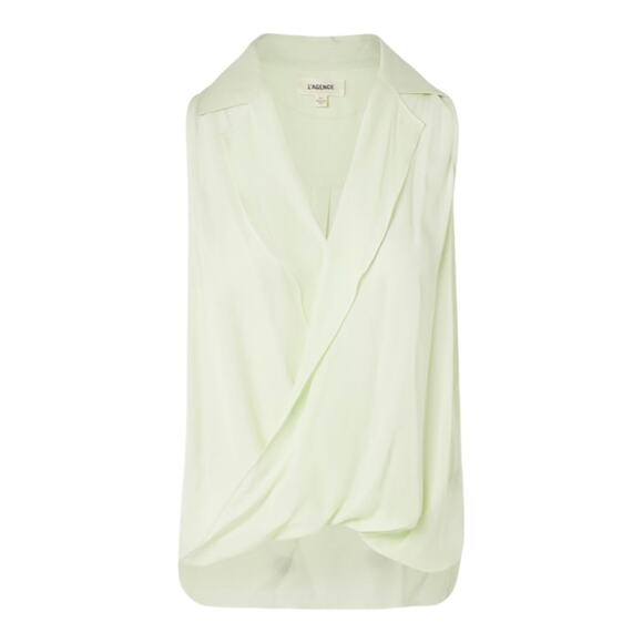 L’Agence NWOT Freja Silk Draped Blouse Light Mint Green Sleeveless Size S - Picture 3 of 11